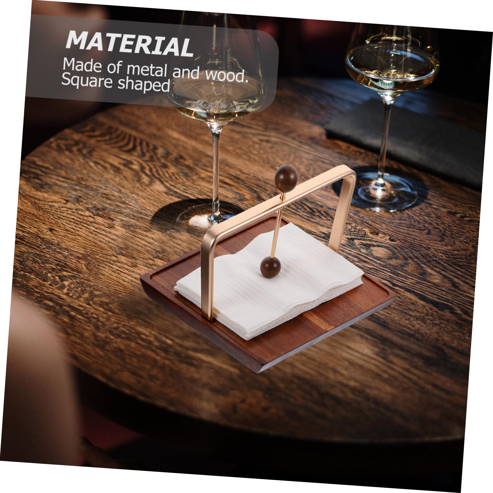 Cabilock Servilletero Independiente Cuadrado de Madera y Metal, Dispensador de Servilletas para Cocina y Restaurante, Estilo Vintage, Gran Capacidad, Soporte Estable para Hogar y Cafetería