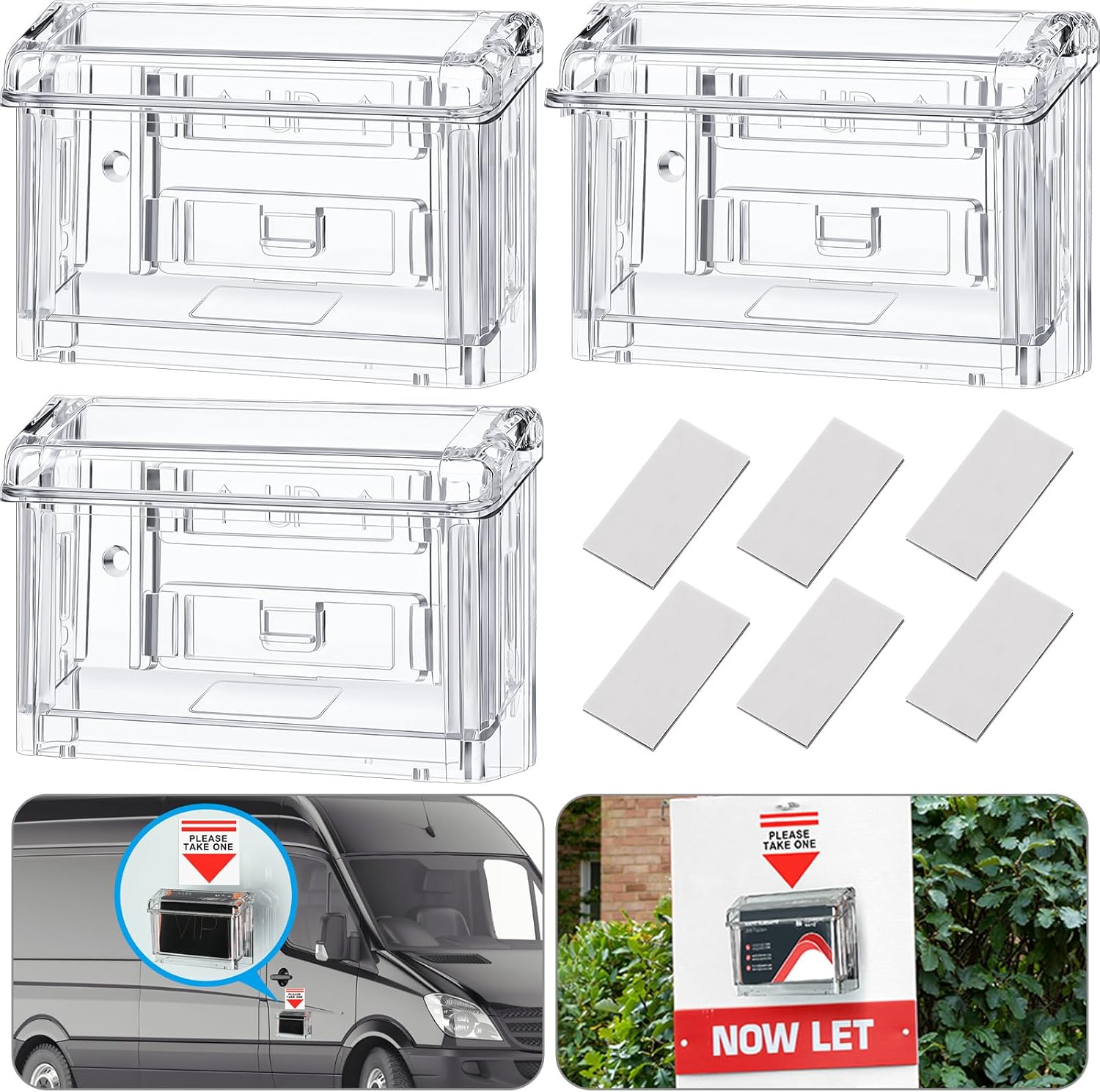 Outdoor Business Card Holder Acrylic Business Card Holder Wall Mount Clear Door Business Card Holder for Car with Take One Sticker for Office Store Trucks Wall, 4.25 x 1.46 x 2.87 Inch (6 Pcs)