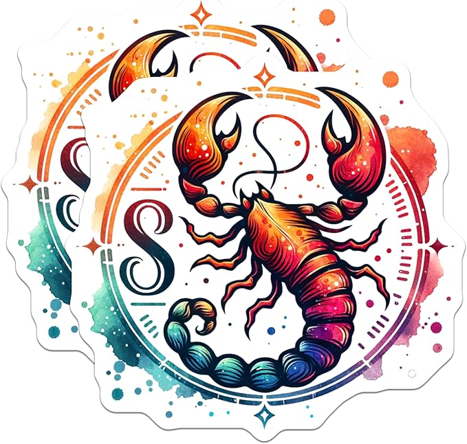 (2 Pack) Scorpion Zodiac Stickers - Astrology Stickers - Scorpio Sign Decal - 5