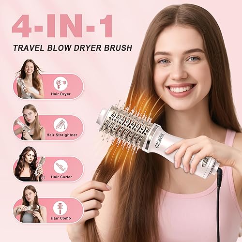 Miniatura 2 de Cepillo secador de pelo de doble voltaje para viajes, cepillo secador 4 en 1, mini cepillo de aire caliente de 2 pulgadas para cabello corto,