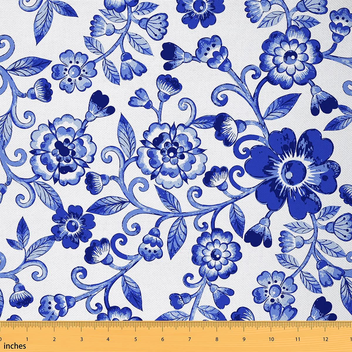 Floral Fabric by The Yard, Blue Flower Upholstery Fabric, Retro Chic Blossom Petal Leaves Decorative Fabric for Upholstery and Home Accents, Blue and White, 2 Yards