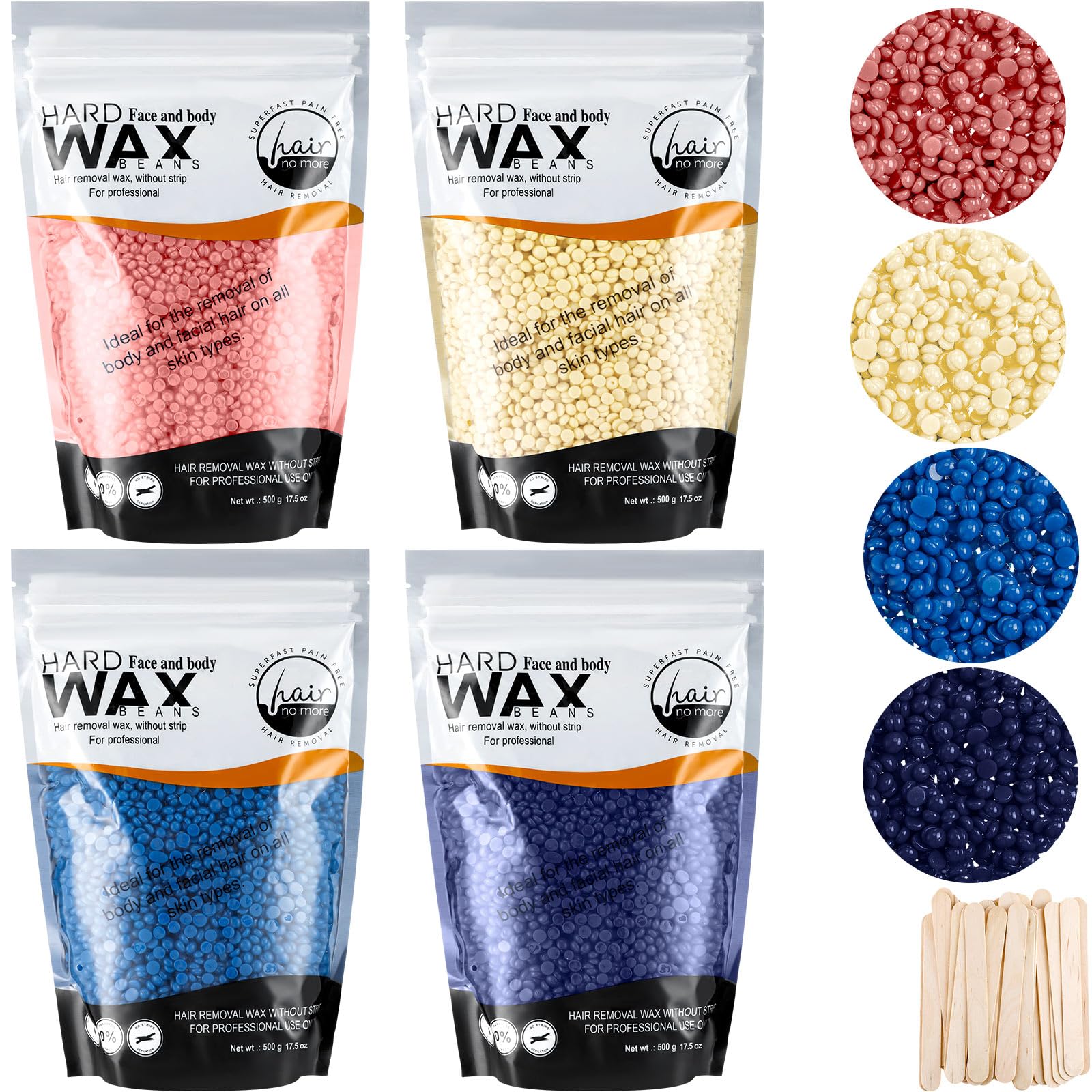 Wax Beads Kit for Hair Removal - 4.4lb/70 oz Bulk Hard Wax Beans with 100 Spatulas for Body, Facial, Brazilian Bikini and Legs