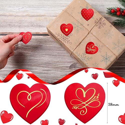 Miniatura 4 de 600 calcomanías de corazón rojo para el día de San Valentín 15 pulgadas calcomanías de papel de aluminio rojo dorado en forma de corazón calcomanías