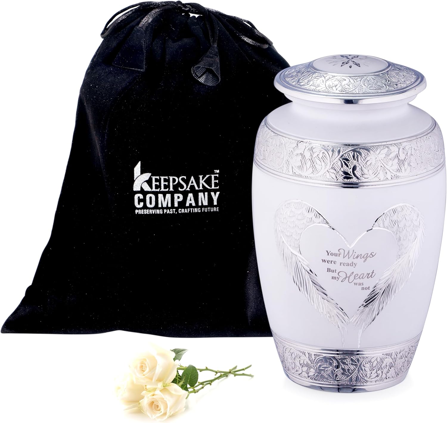 White Large Classic Urn for Ashes Adult Male - Cremation Urn for Human Ashes Adult WO/Man - Cremation Urn - Funeral/Burial Urns - Decorative and Keepsake ERN, Heart Earns, 220 Cu in Volume