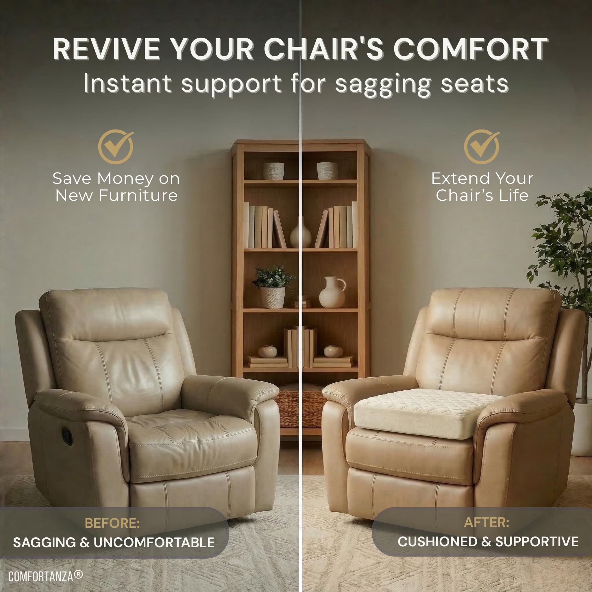 Cojín grande de espuma viscoelástica de 20 x 20 x 5 pulgadas, cuadrado, grueso, antideslizante, para sillones reclinables, sillones, sofás, cojín de suelo, ciática, alivio del dolor de