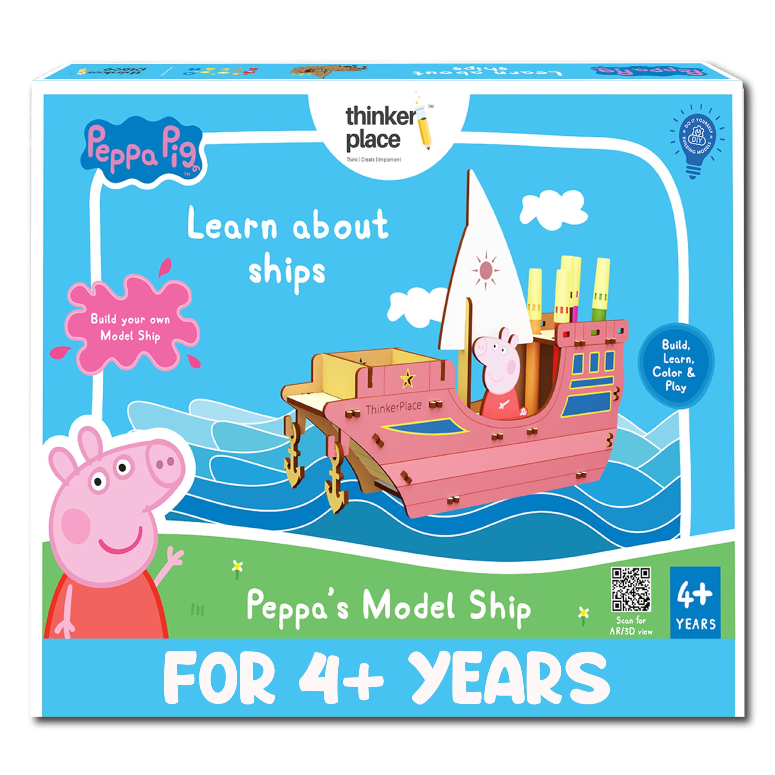 ThinkerPlace Peppa Pig DIY Coloring Ship Pen Stand Toy for Kids | Toys for 3, 4, 5+ Year Boys & Girls | Educational Toys | Perfect Birthday & Return Gifts | STEM Toy | 3D Puzzle