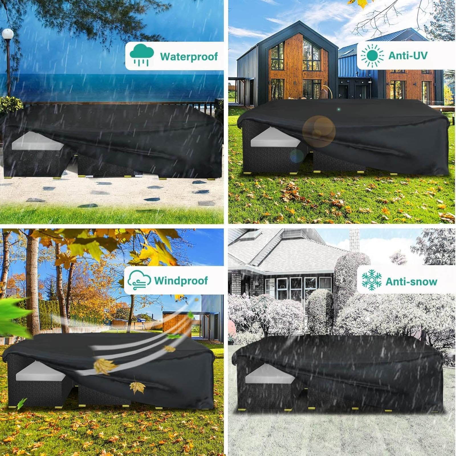 Housse de Protection Table de Jardin Rectangulaire 260x120x90cm/LxWxH Bache de Protection Exterieur Table imperméable - Coupe-Vent - Résistante aux UV - Housses pour Mobilier De Jardin
