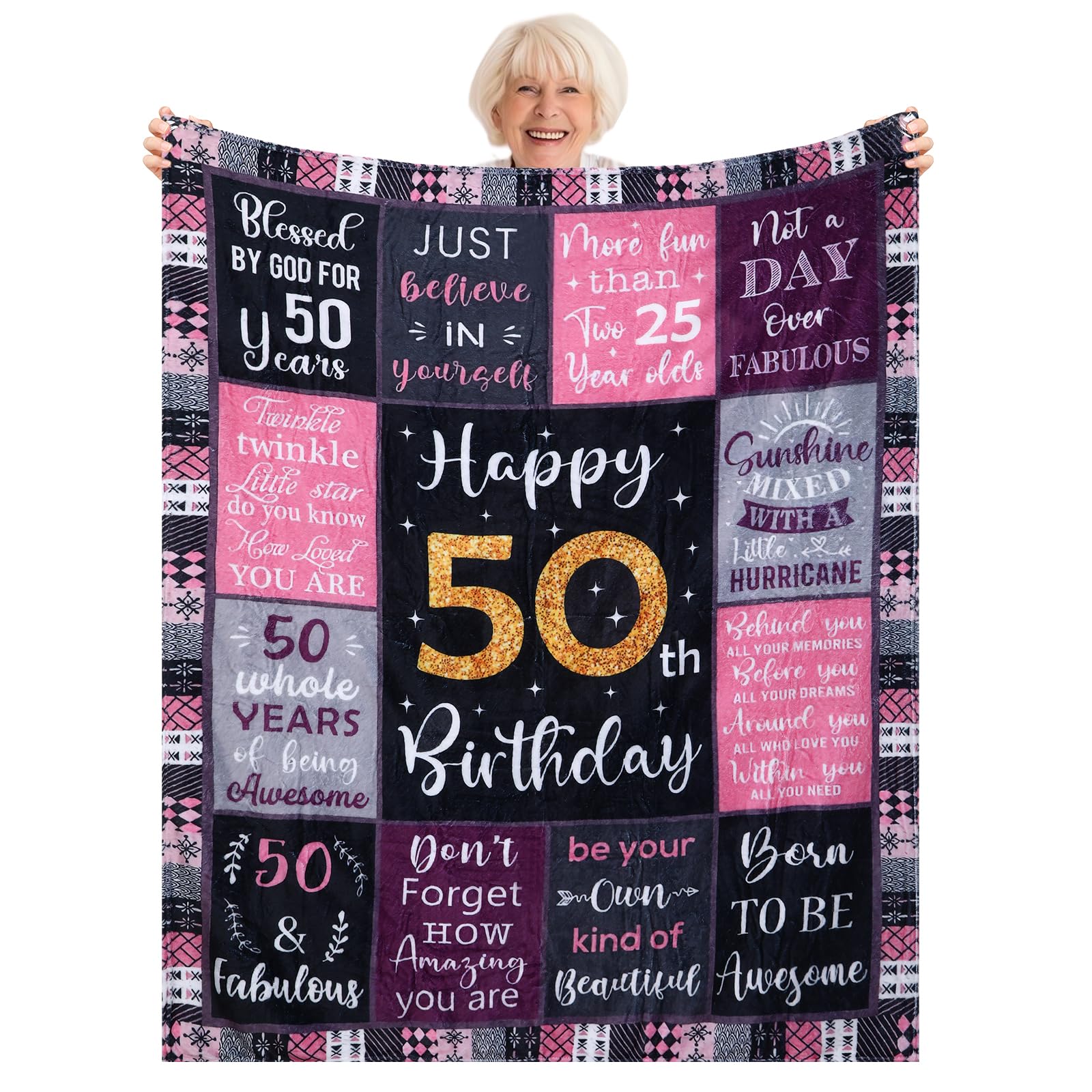 GooDengFull Throw Blanket Birthday Gifts for Women, 50th Birthday Decorations for Women Blanket 150x130cm, Presents for Decorations Blanket 150x130cm for Mum, Wife, Sister, Mother's Day, Thanksgiving