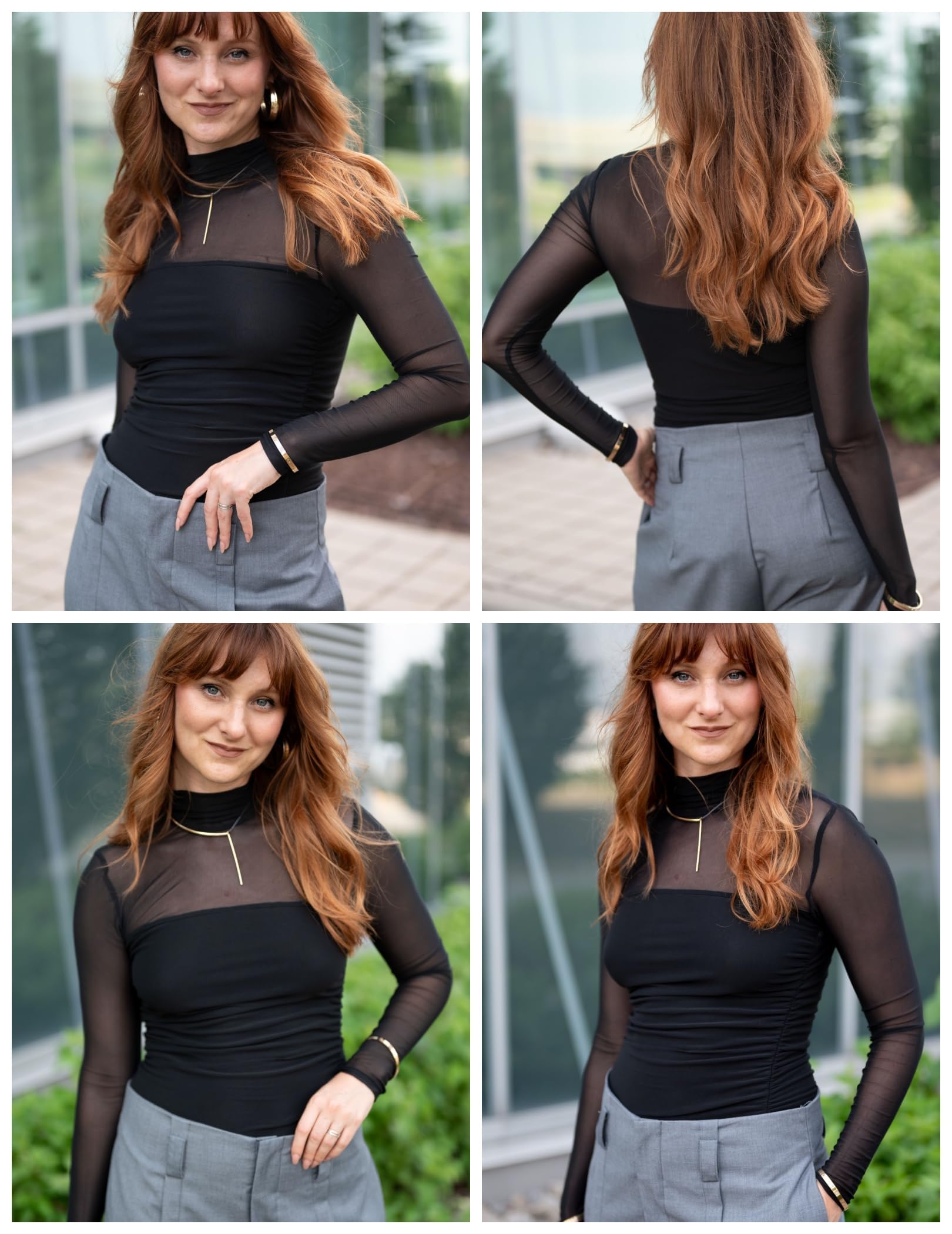 Zeagoo Koszulka damska z siateczki, przezroczysta, okrągły dekolt, siatka, koszulka z długim rękawem, seksowna koszulka na imprezę, slim fit, koszulka z długim rękawem, do klubu
