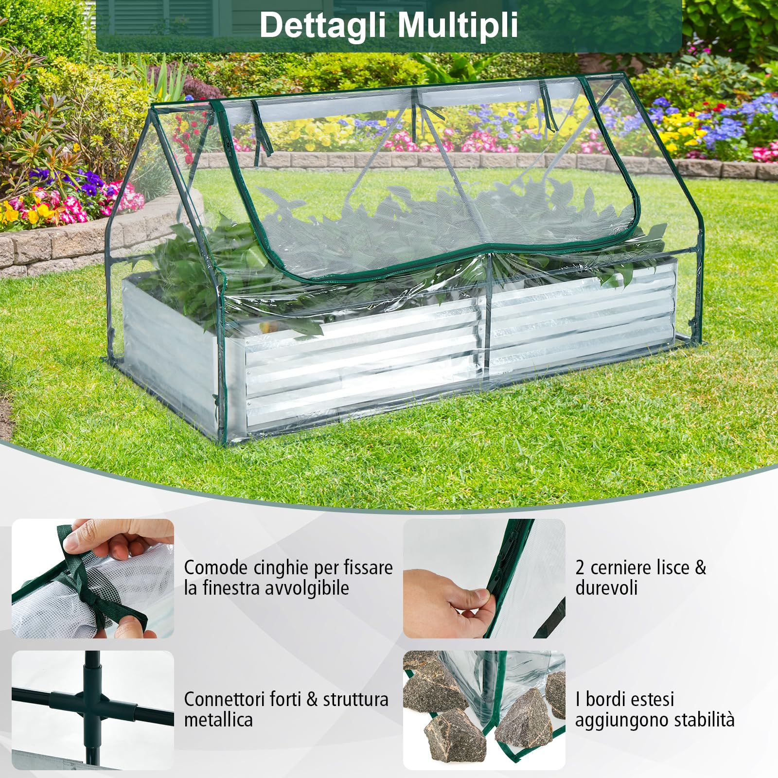 RELAX4LIFE 3 in 1 Fioriera da Esterno Multifunzionale, Mini Serra per Orto con Finestre, Aiuola Rialzata per Giardino, Balcone, Terrazza e Cortile (Mini Serra, 180 x 91 x 90 cm)