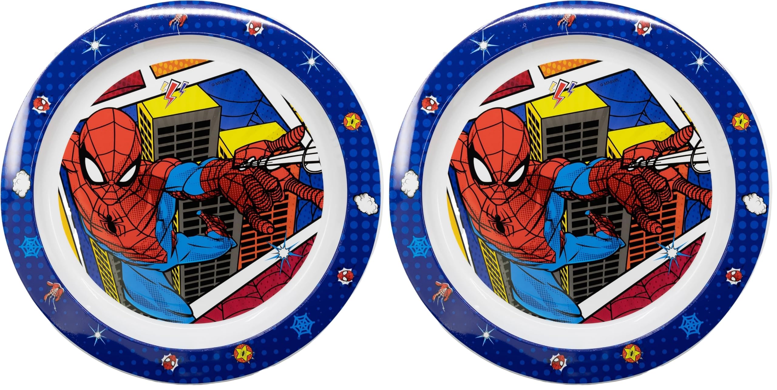 Stor KINDERTELLER AUS BPA-FREIEM KUNSTSTOFF. MIKROWELLENSICHER | SPIDERMAN MIDNIGHT FLYER (Packung mit 2)
