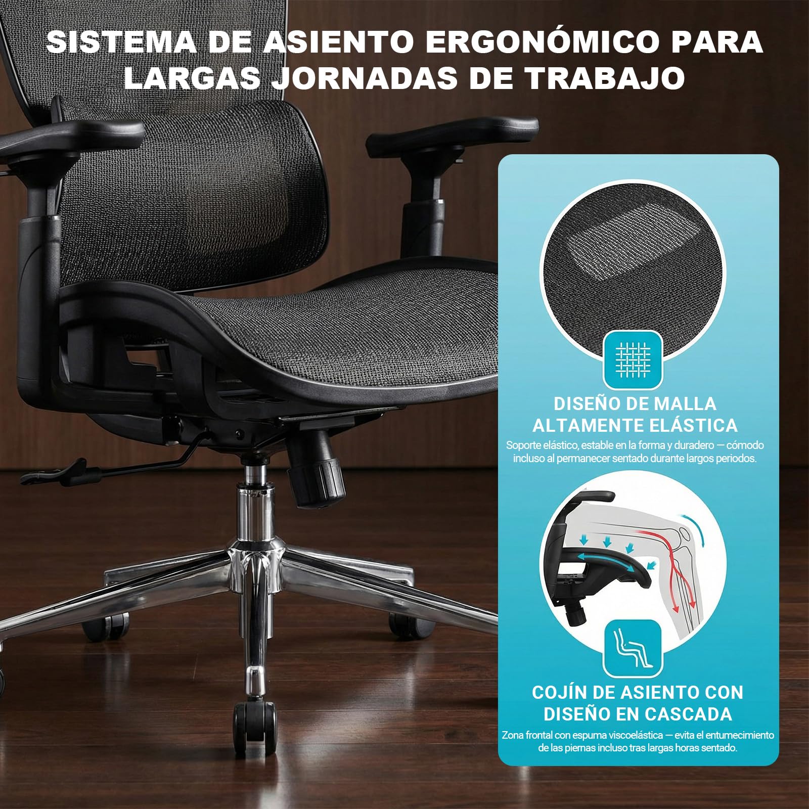 MELOKEA Silla de Oficina de 200 kg, Ganador de Pruebas ergonómicas, Soporte Lumbar Ajustable 9P, reposabrazos 4D + Magic, Silla de Oficina EN12520