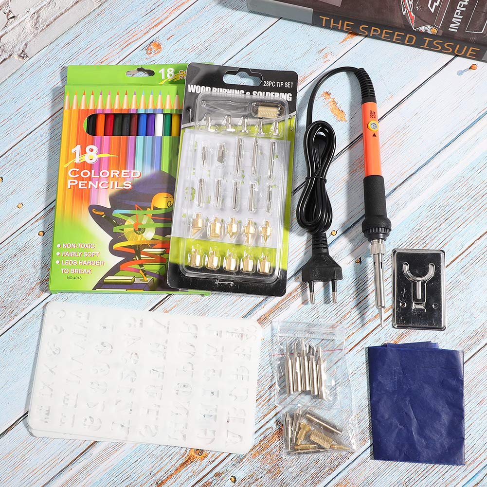 pirografoPenna per saldatore Strumenti per saldatura Kit per saldatore Kit per pirografia Penna per pirografia Temperatura regolabile per intaglio del legno Goffratura(Spina UE 220v)