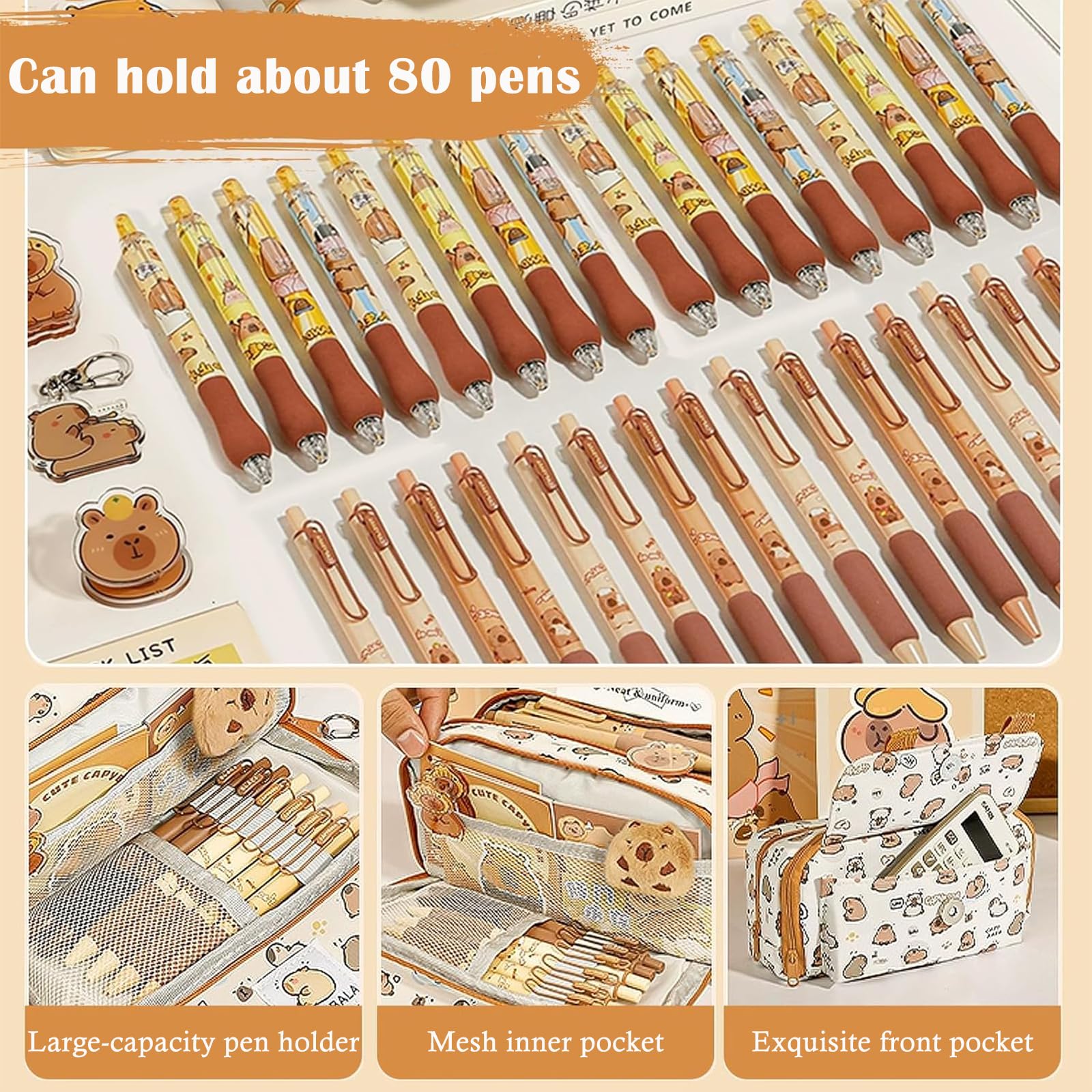 KSVFTB Capybara Pencil Case, Capybara Stationery with Compartments, Comes with Brooch Pendant - Image 3