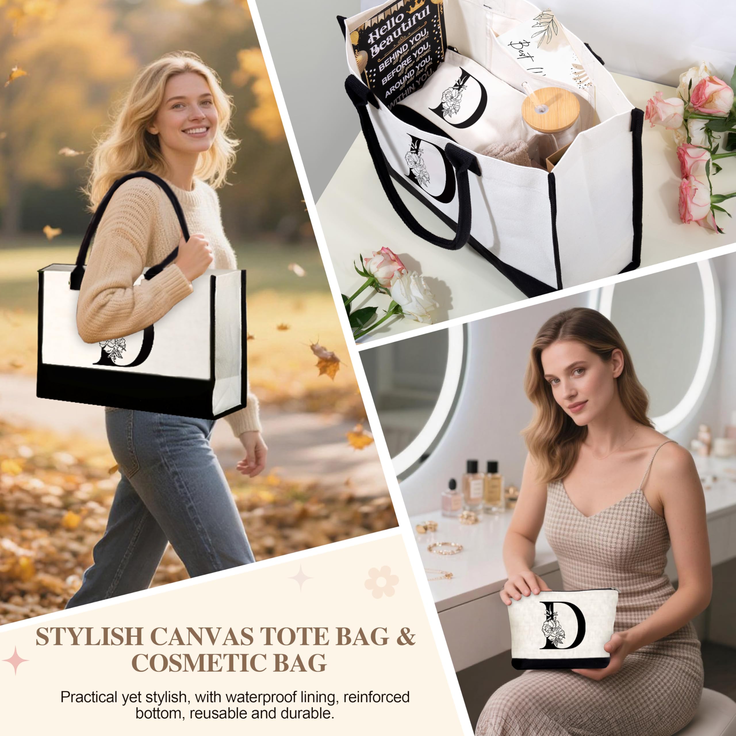 Lepiche Regalos de cumpleaños para mujeres, regalo con inicial monogramada para profesora, esposa, mamá, bolsa de mano, cesta de regalo de taza de vidrio personalizada para Navidad, Día de