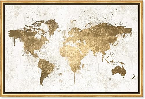 The Oliver Gal Artist Co. Mapas y banderas enmarcadas en lienzo con diseño de mapas y banderas de Mapamundi White Gold