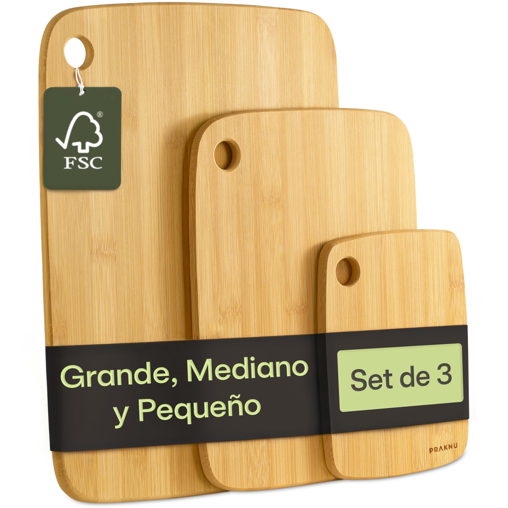 Tabla De Cortar De Bambú Praknu - 31.5x21.5 Cm, Reversible, Con Ranura Para Jugos, Ecológica