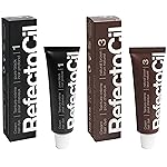 RefectoCil Cream Hair Dye 2-Pack - Professional Hair Tint for Long-Lasting Color - Black (1) + Natural Brown (3)