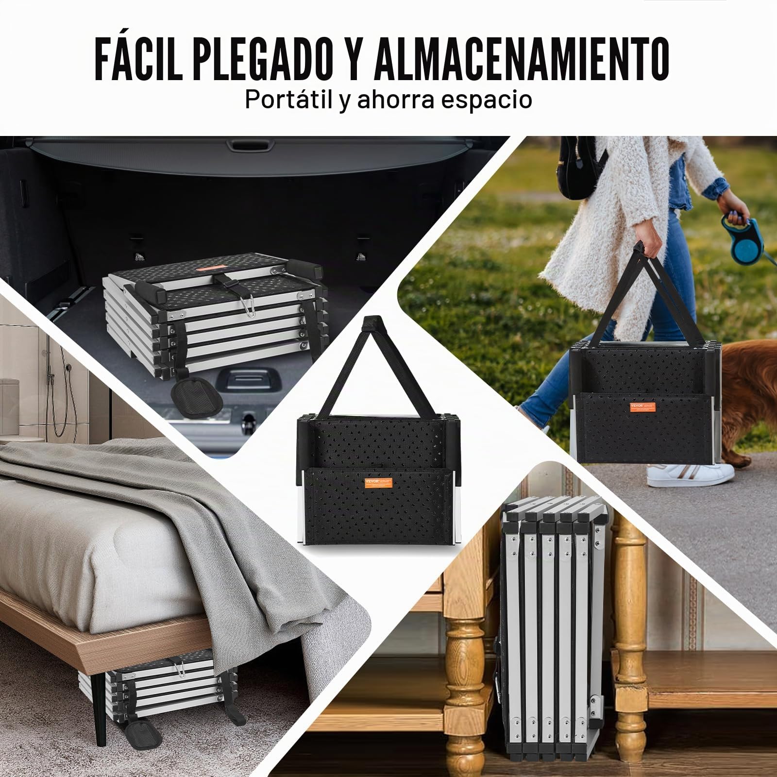 VEVOR Escaleras para Perros para Coche de 5 escalones, Carga de 68 kg Rampa Plegable para Perros de Aluminio Ligero con Superficie Antideslizante Escalones Portátiles de Mascotas para Coche y Camión