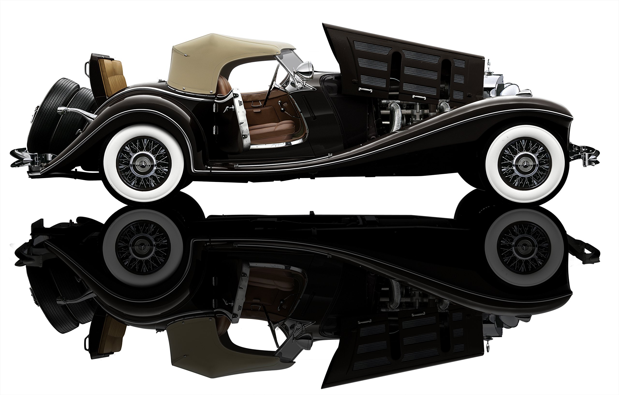 Bauer Exclusive Mercedes-Benz 500 K Spezial Roadster 1934: Originalgetreues, limitiertes Modellauto 1:12, Türen und Motorhaube beweglich, dunkelbraun (S018H)