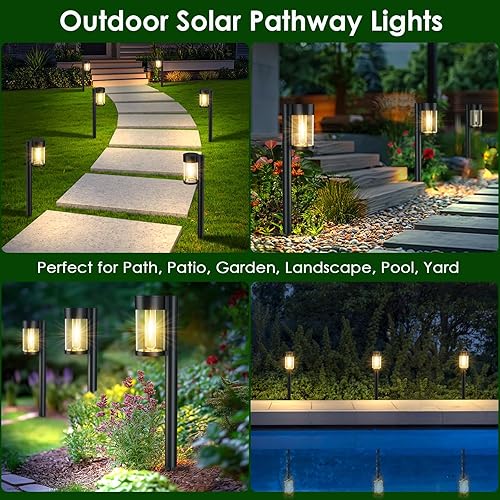 Miniatura 7 de Mancra Luces solares para exteriores, paquete de 10 luces solares de metal de vidrio para exteriores, impermeables, decoración de jardín para patio