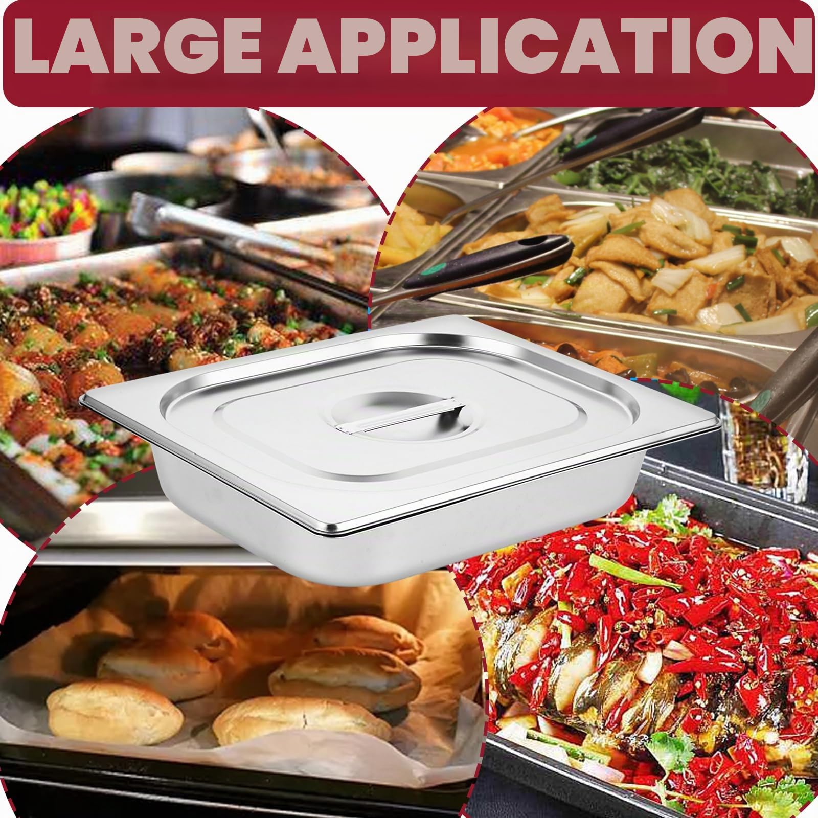 WOPPLXY Lot de 4 Plat Inox avec Couvercle, GN 1/2 Bac Inox avec Couvercle, 32,5 x 26,5 x 6,5 cm Bac Alimentaire Inox pour des Fours à Convection, des Chafing Dishes, des Réfrigérateurs