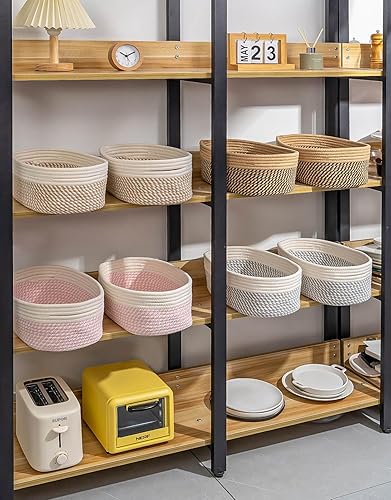 Miniatura 9 de CubesLand Cestas pequeñas de almacenamiento tejidas para estantes, contenedores de almacenamiento de armario para estantes, cestas de cuerda para