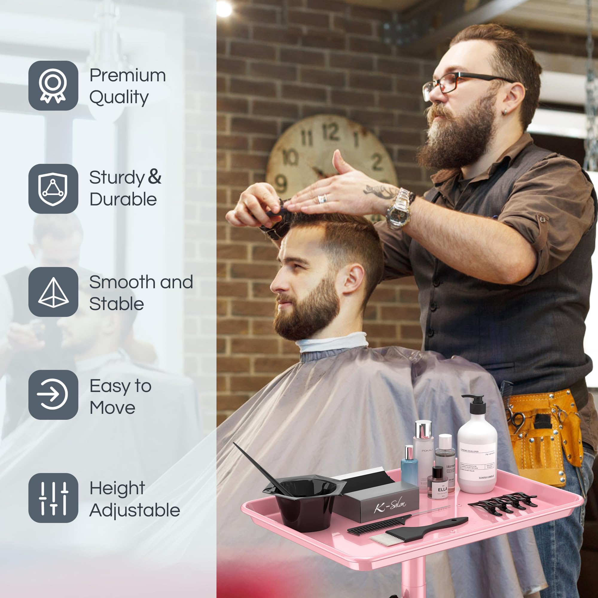 Salon-Wagen-Tablett für Haarstylisten, Rosa