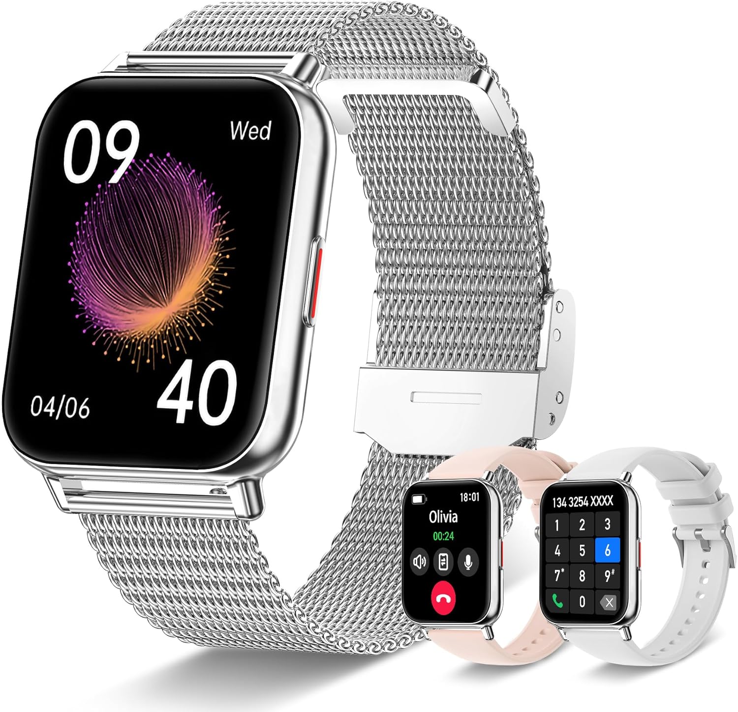 Iaret Smart Watch for Women, Answer/Make Call Smartwatch for iOS Android Phones, 1.85″ HD Touch Screen Waterproof Activity Tracker with Heart Rate Sleep Monitor Pedometer 100 Sports Modes, Silver
