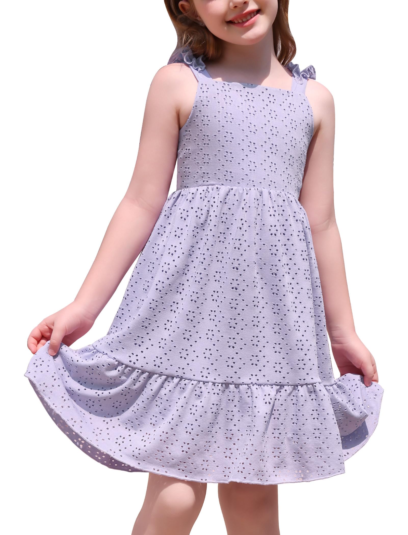 FYMNSI Toddler Dress Girls Ruffle Shoulder Straps Eyelet Sundress Kids Summer Outfits Casual Birthday Party Pageant Dresses