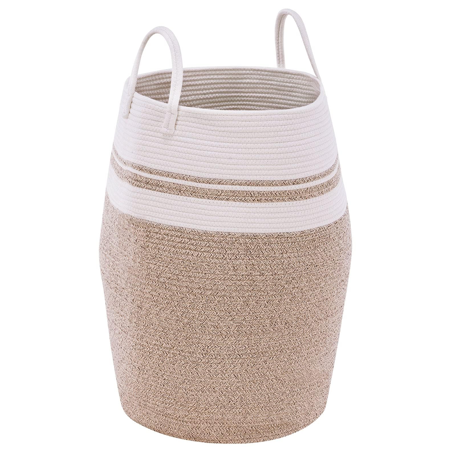 Cesto Ropa Sucia Cesta Grande 105 Litros Cesto Lavandería Tejida a Mano Cesta de Cuerda de Algodón Plegable y con Asa Almacenaje de Ropa, Juguetes, Mantas Marrón