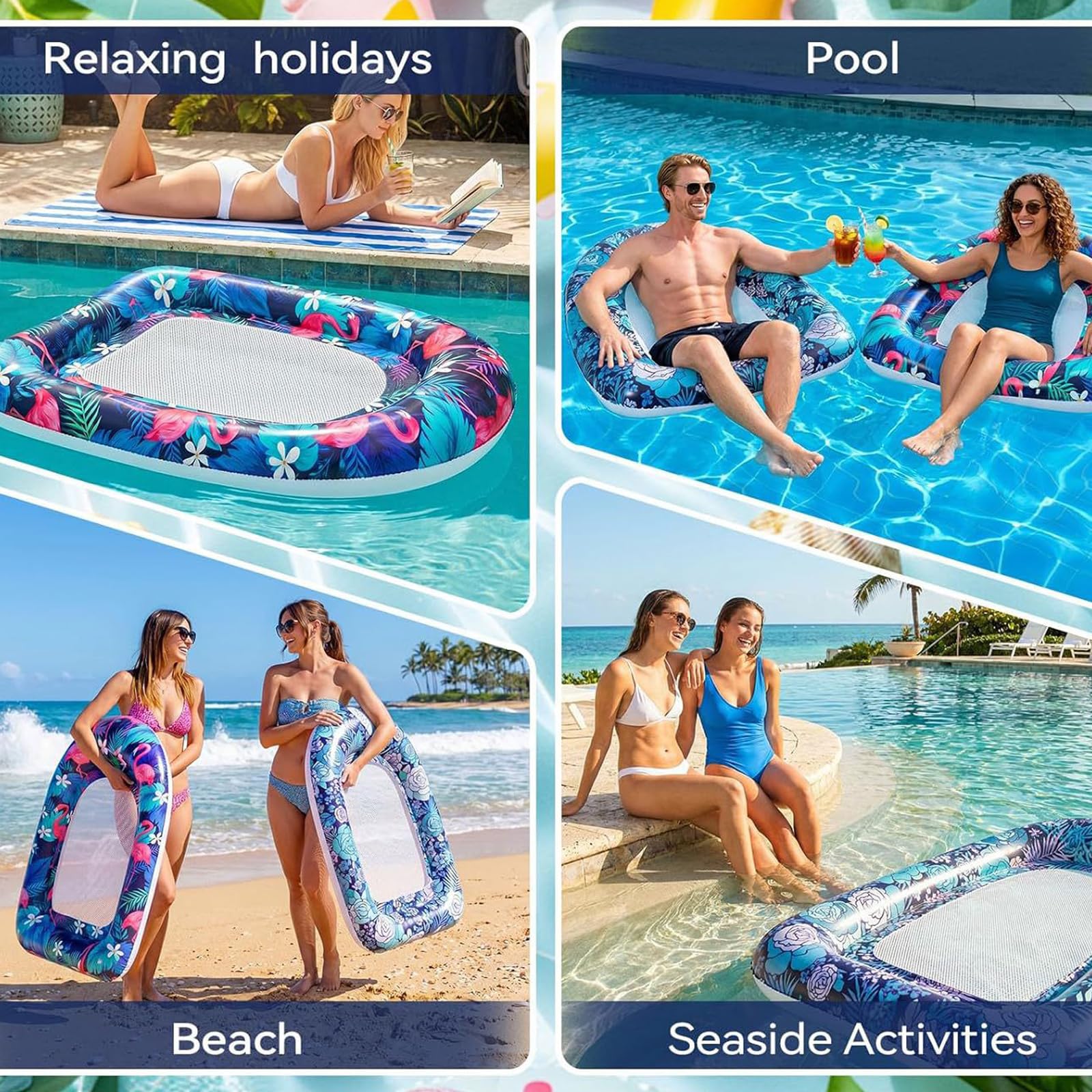 Galleggiante gonfiabile piscina in PVC Materassino Mare Disponibile in una varietà di colori 2 Pezzi Accessori Piscina con schienale pieghevole Portatile per Spiaggia Feste Estive Vacanze