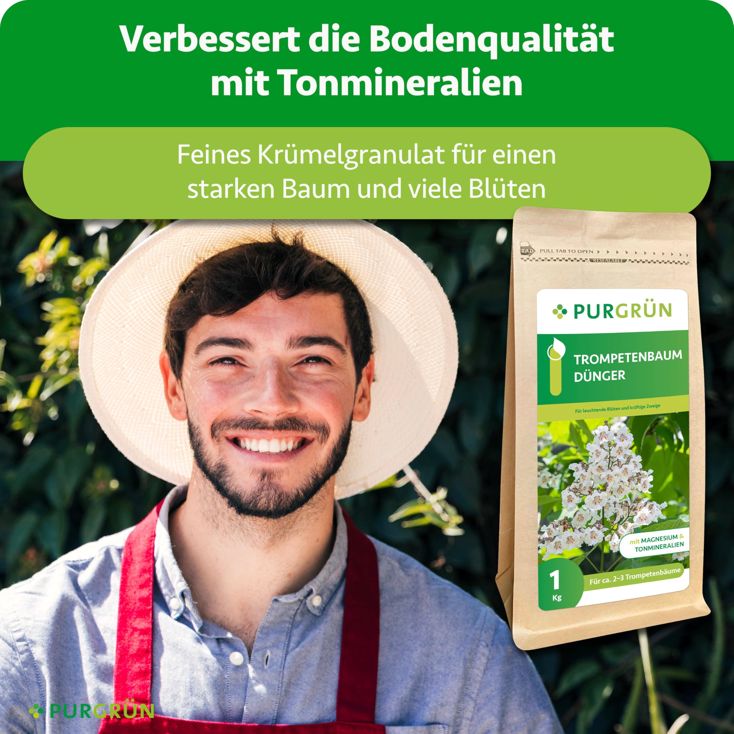 Trompetenbaum-Dünger 1 kg – Leuchtende Blüten dank Spezial-Rezeptur – Magnesium für leuchtende Blattfärbung – Schnelles Wachstum dank extra Stickstoff – Baumdünger für ca. 2-3 Bäume