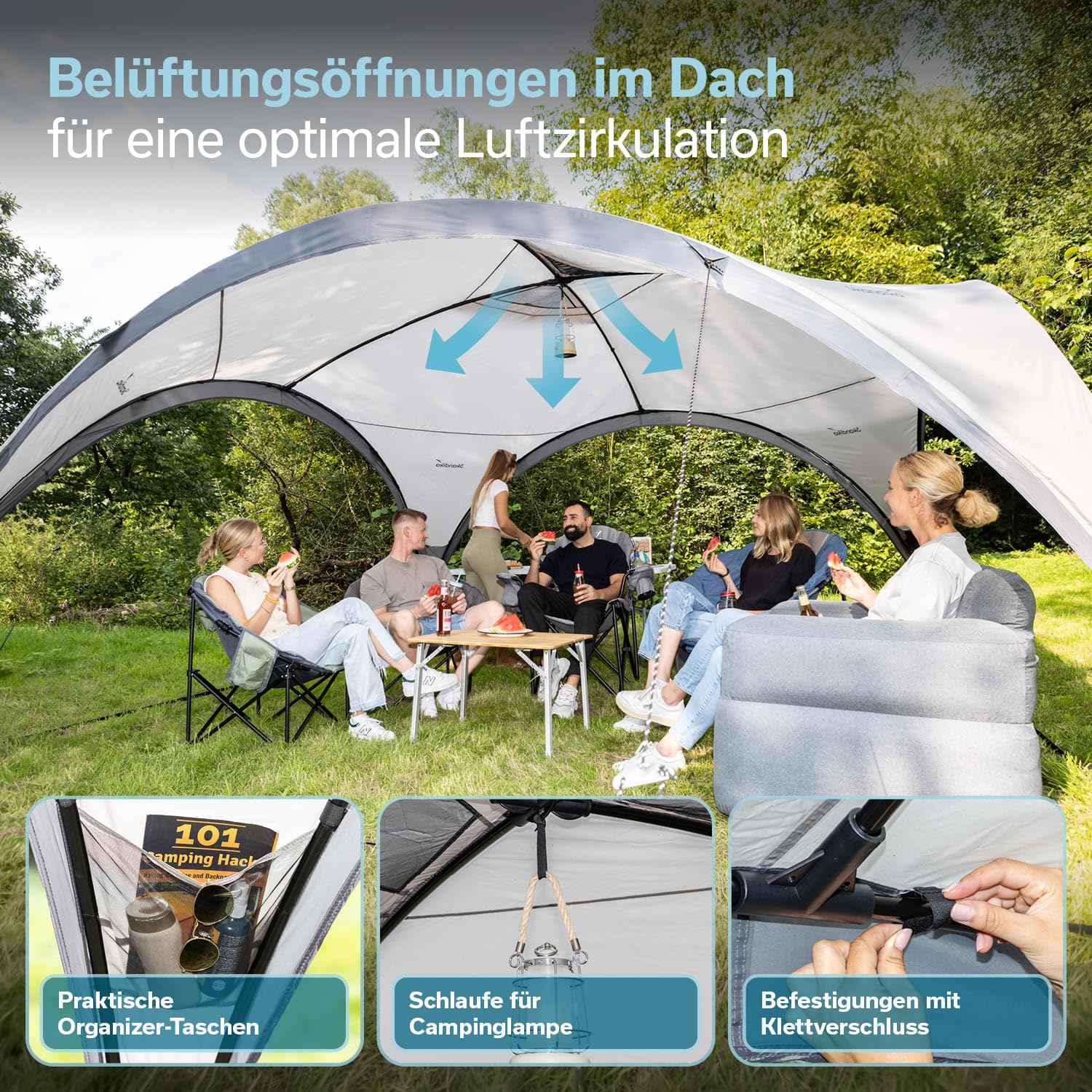 Skandika Pavillon Event Shelter Ascot 350 | Outdoor Gartenpavillon, 230 cm Stehhöhe, Sonnenschutz UPF 50+, wetterfest, Regenschutz, stabile Stahlstangen, Sonnensegel | Partyzelt für Festival, Strand