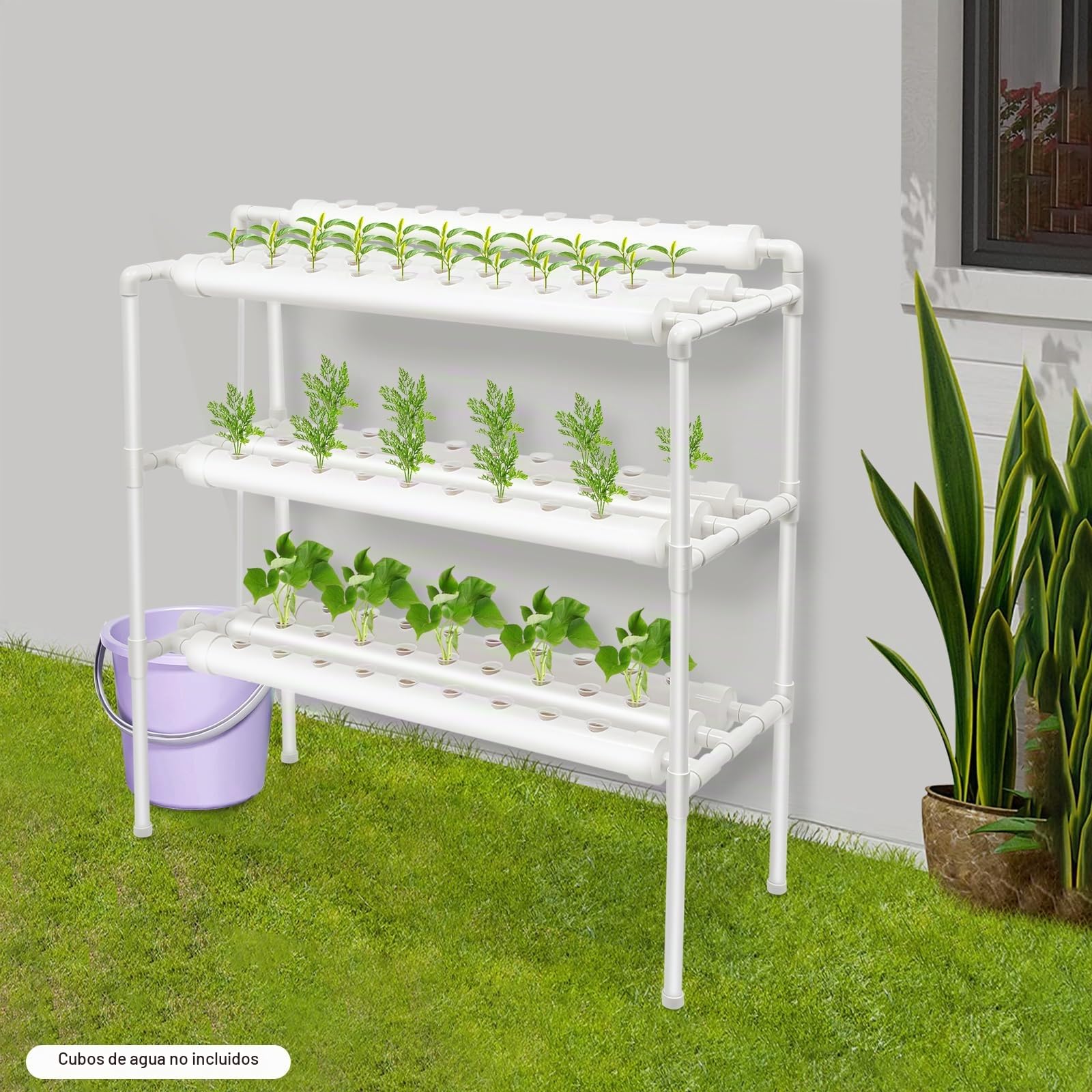 Kit de Cultivo Hidropónico, 90 Lugares de Trabajo, 3 Plantas de Capas de PVC, 10 Tubos, Sistema de Cultivo Hidropónico para Hortalizas