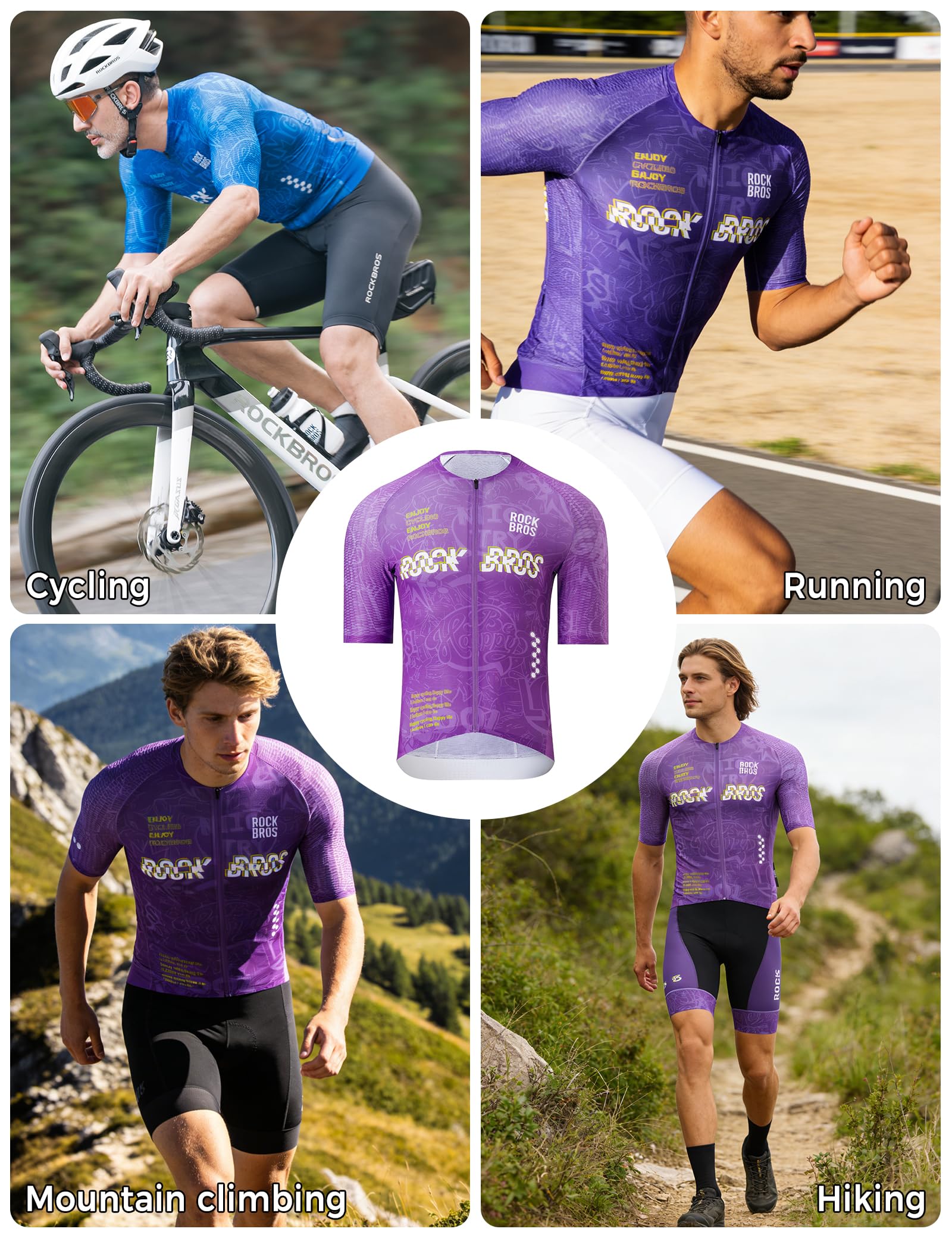 ROCKBROS Maillot Vélo Homme Manches Courtes, Maillot de Cyclisme avec Fermeture Zippée et 3 Poches Arrière, pour Été Route, VTT et Activités Outdoor S-XL