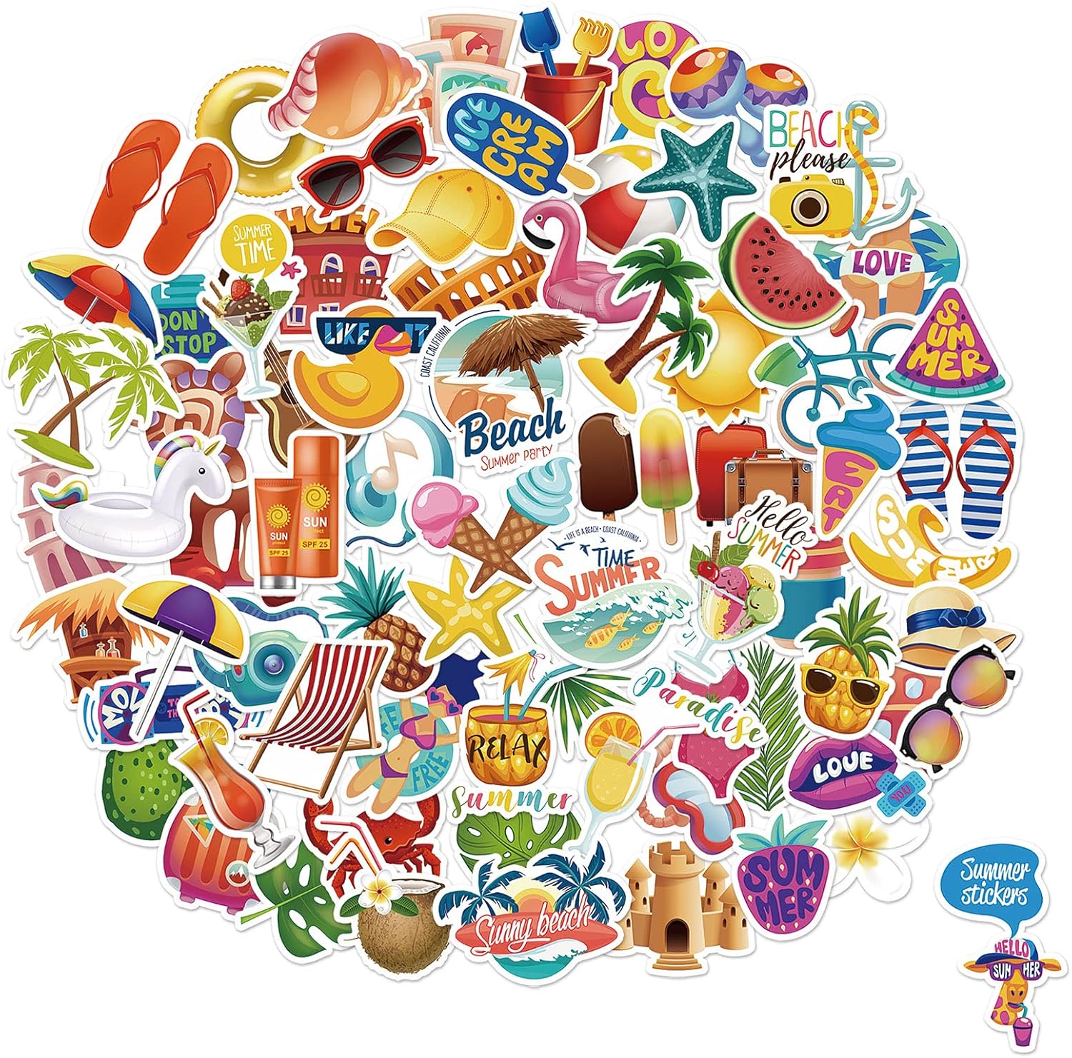 Summer Stickers for Water Bottles, 75 PCS Waterproof