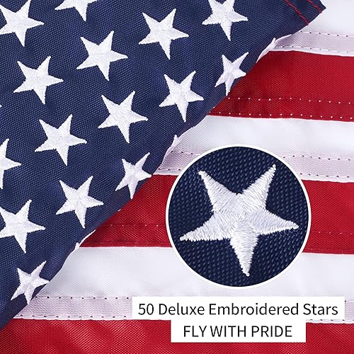 Miniatura 3 de Universal Boat USA Flag Marine Vela de doble cara 50 estrellas bordadas bandera estadounidense con 4 kits de asta de bandera de barco (12 x 18