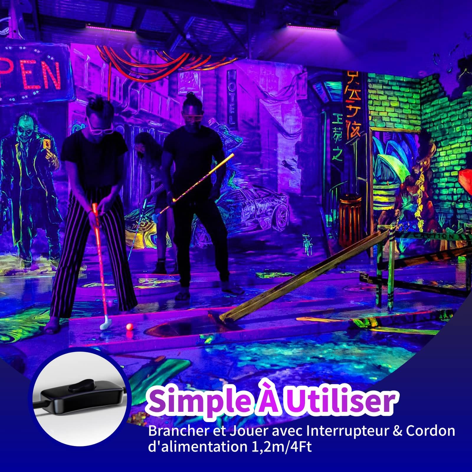 50W LED Lumiere Noire, Lampe UV 385nm Avec Interrupteur & Support Réglable à 180°, IP66 Étanche, Lumière UV Projecteur pour Halloween, Soiree Fluo, et Affiches Neon