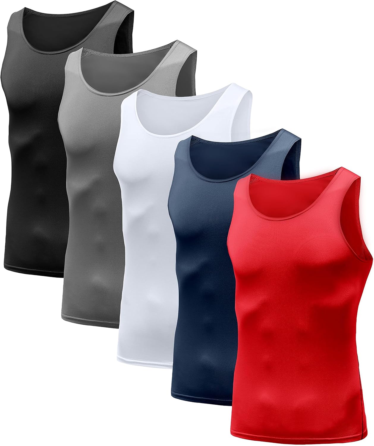 HIBETY Men's 3/5 Pack Sleeveless Compression Tank Top, Cool Dry Base Layer Muscle Shirts for Gym Workout Running Basketball