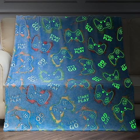 Jekeno Gaming Gamer Gifts Toys for Kids Boys Glow in The Dark Blanket Video Game Controller Gamepad Throw for Teen Girls Toddlers Teenage Son Boyfriend Adults Birthday 50