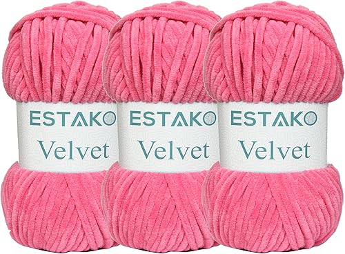 Miniatura 16 de Estako Velvet (Paquete de 3 madejas) Hilo de Chenilla para Amigurumi para Crochet y Tejido Súper Grueso 3x100 gr (3x120 m) (1110 - Blanco)