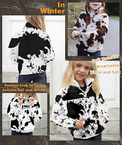 Miniatura 3 de Chaqueta de forro polar Sherpa con estampado de vaca para niñas, abrigo casual mullido con bolsillos