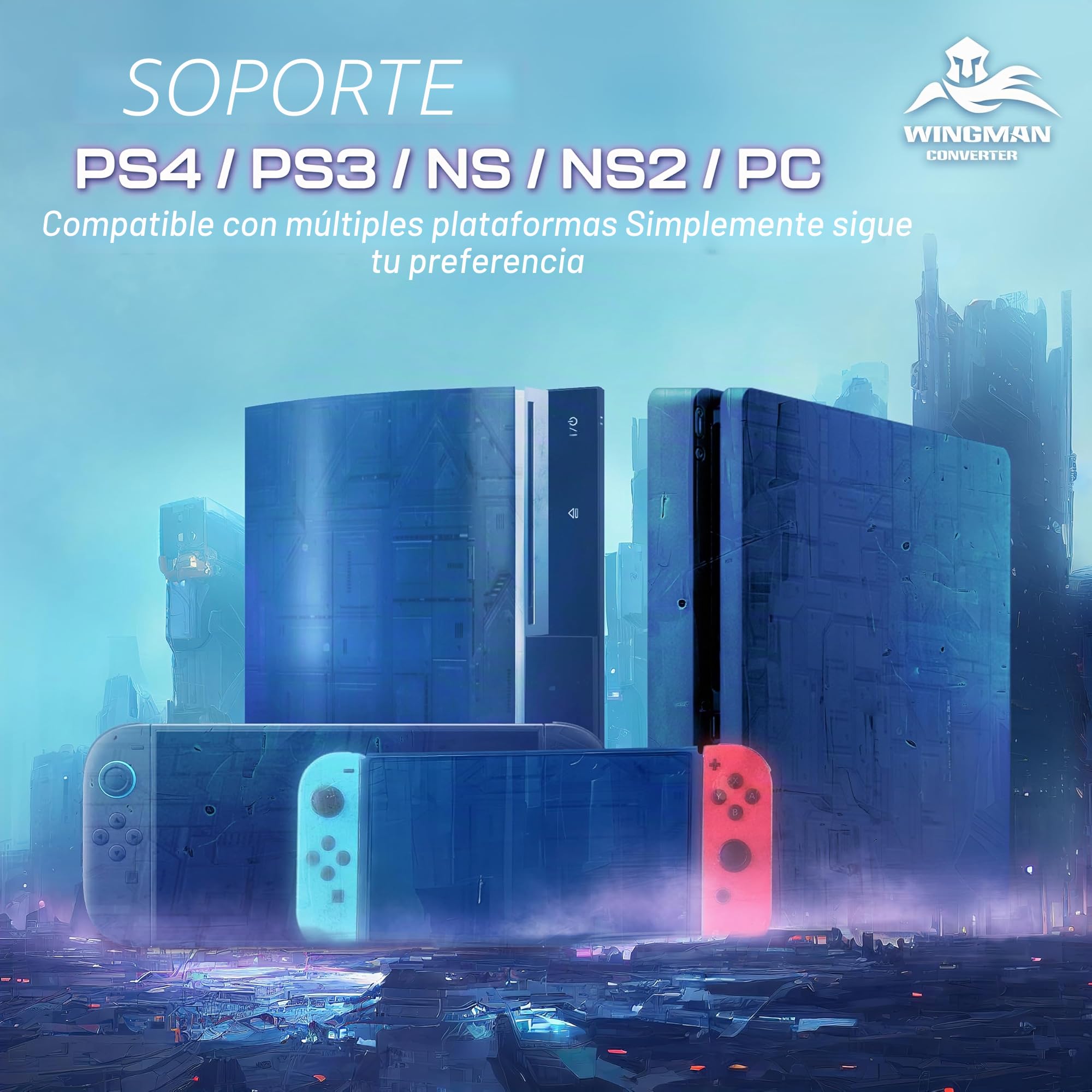 Brook Wingman XE 2 Converter - Adaptador de Controlador inalámbrico Dos en uno para PS, Consolas Switch y PC, soporta Turbo Ajustable Remap, Color Azul