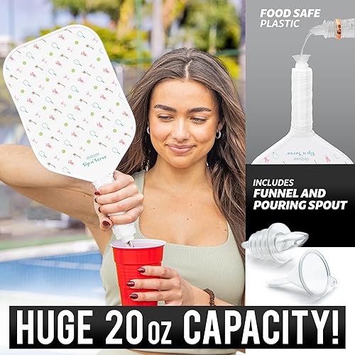 Miniatura 3 de GoSports Sip N' Serve Pickleball Paddle Flask (20 onzas)  Frasco de viaje con alcohol oculto  Divertido regalo de licor  Incluye embudo y boquilla