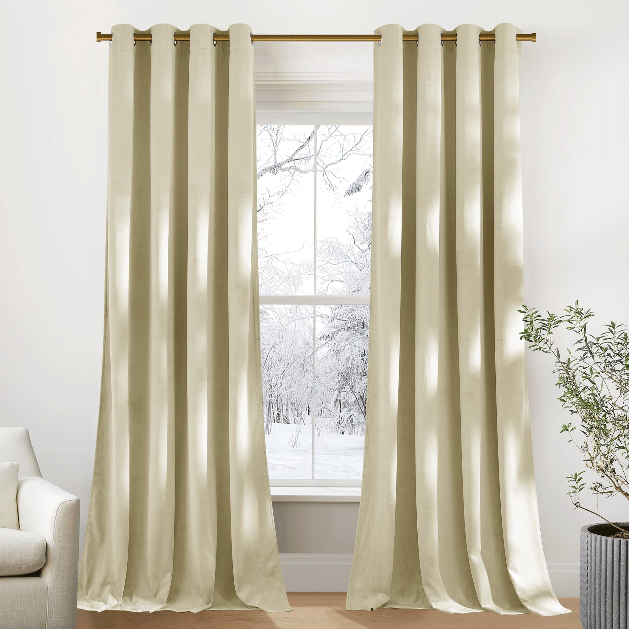 PONY DANCE Cortinas Salon Modernas 2 Piezas, Cortinas de Terciopelo(300 g/m2), Opacas Termicas Aislantes con Ojales para Dormtiorio Matrimonio/Comedor/Habitacion,132x240cm,Beige Claro Global Recycled Standard Global Recycled Standard OEKO-TEX STANDARD 100 Global Recycled Standard