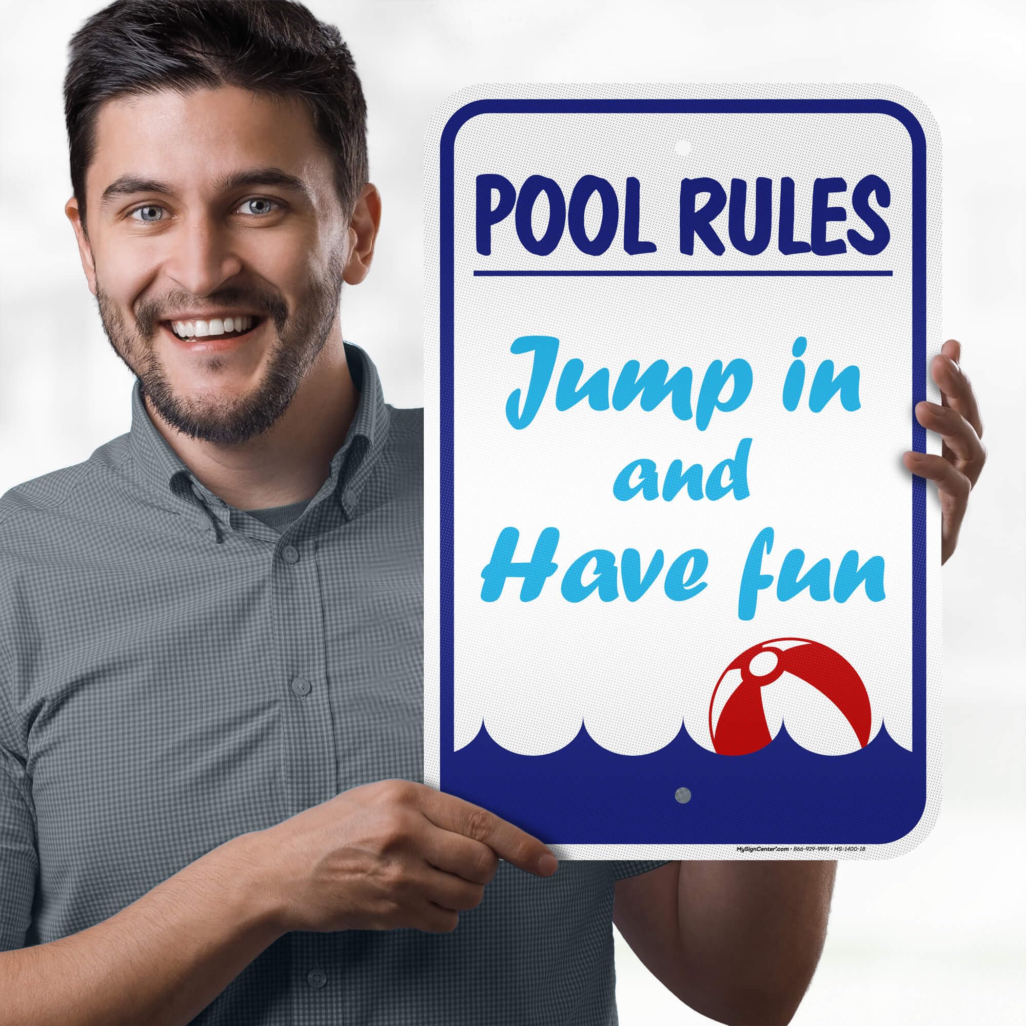 Pool Rules Jump In And Have Fun Sign, 12"x18" Aluminum Reflective, Indoor/Outdoor Use, USA MADE By My Sign Center