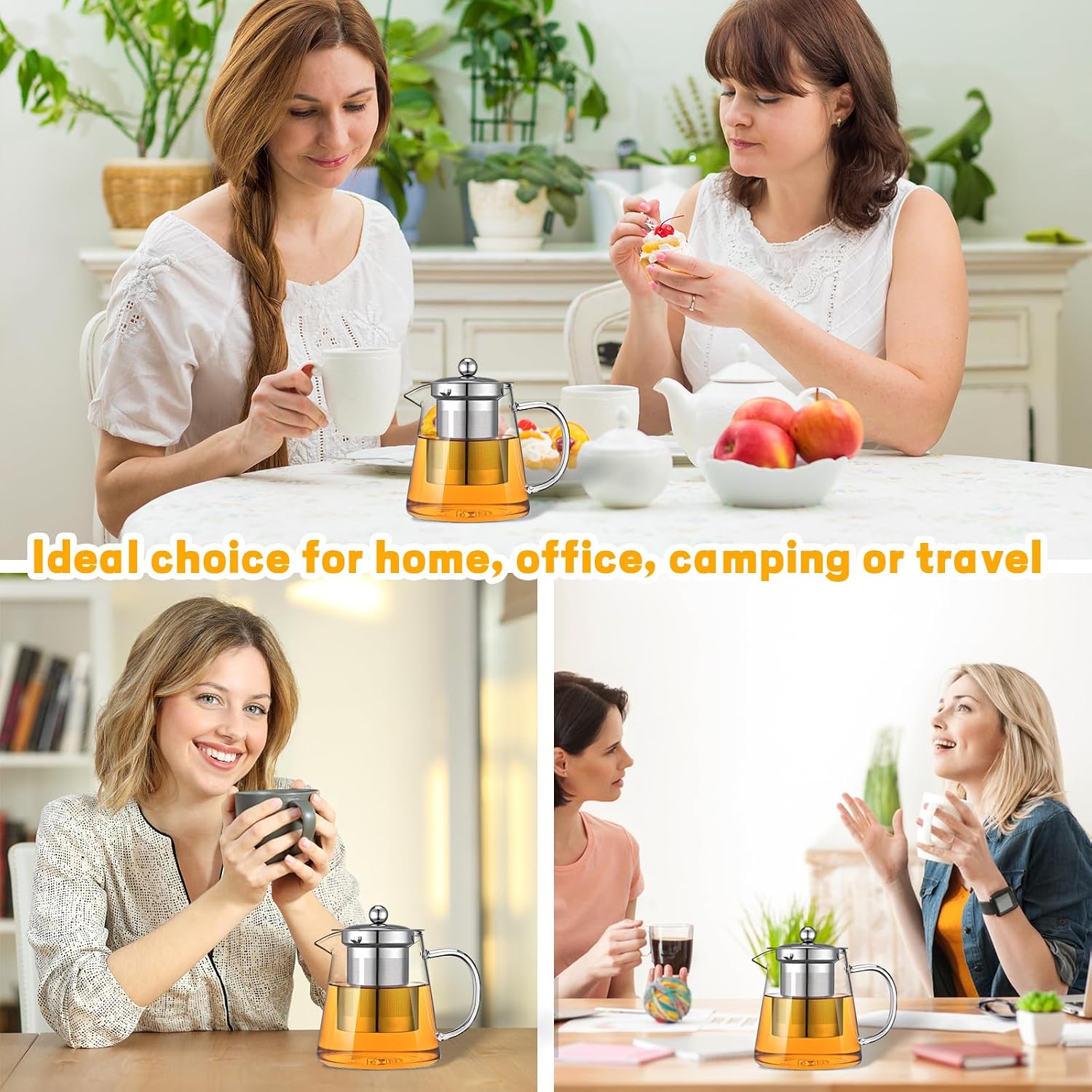 Glass Teapot with Stainless Steel Infuser, Borosilicate Glass Tea Maker, Stovetop Safe (550ML)