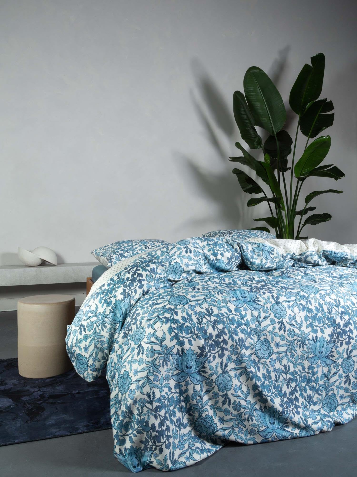 ESSENZA Bettwäsche Ophelia Smoke Blue, 200x200 + 2X 80x80 cm - 100% Baumwollsatin 200TC - Blumen
