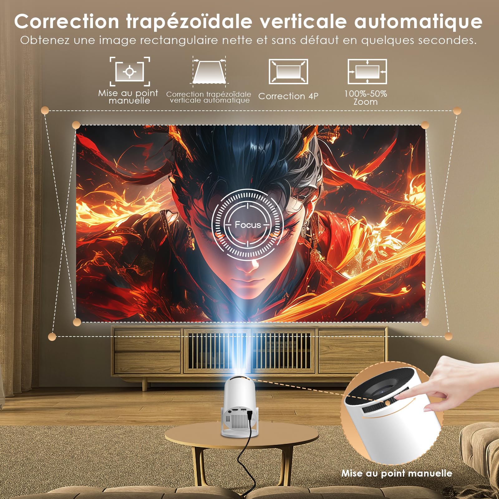 Salange 2026 Mini Vidéoprojecteur 4K Supportée Android 14, Smart Projecteur Vidéo Portable, avec WiFi 6 et Bluetooth Auto Keystone, Petit Retroprojecteur pour Téléphone Portable, Home Cinéma